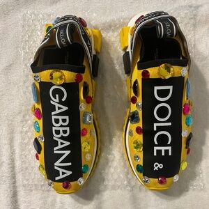 Dolce and Gabbana Crystal Logo Slip On Sneakers